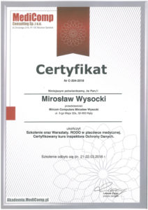 Certyfikat MediComp - Mirosław Wysocki