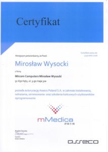 Certyfikat mMedica 2016 - Mirosław Wysocki