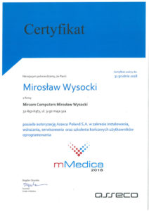 Certyfikat mMedica 2018 - Mirosław Wysocki