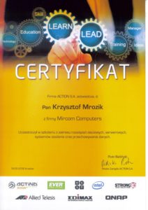 Certyfikat Action - Krzysztof Mrozik