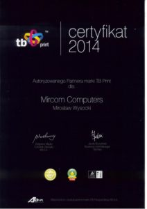 Certyfikat TB Print- Mirosław Wysocki